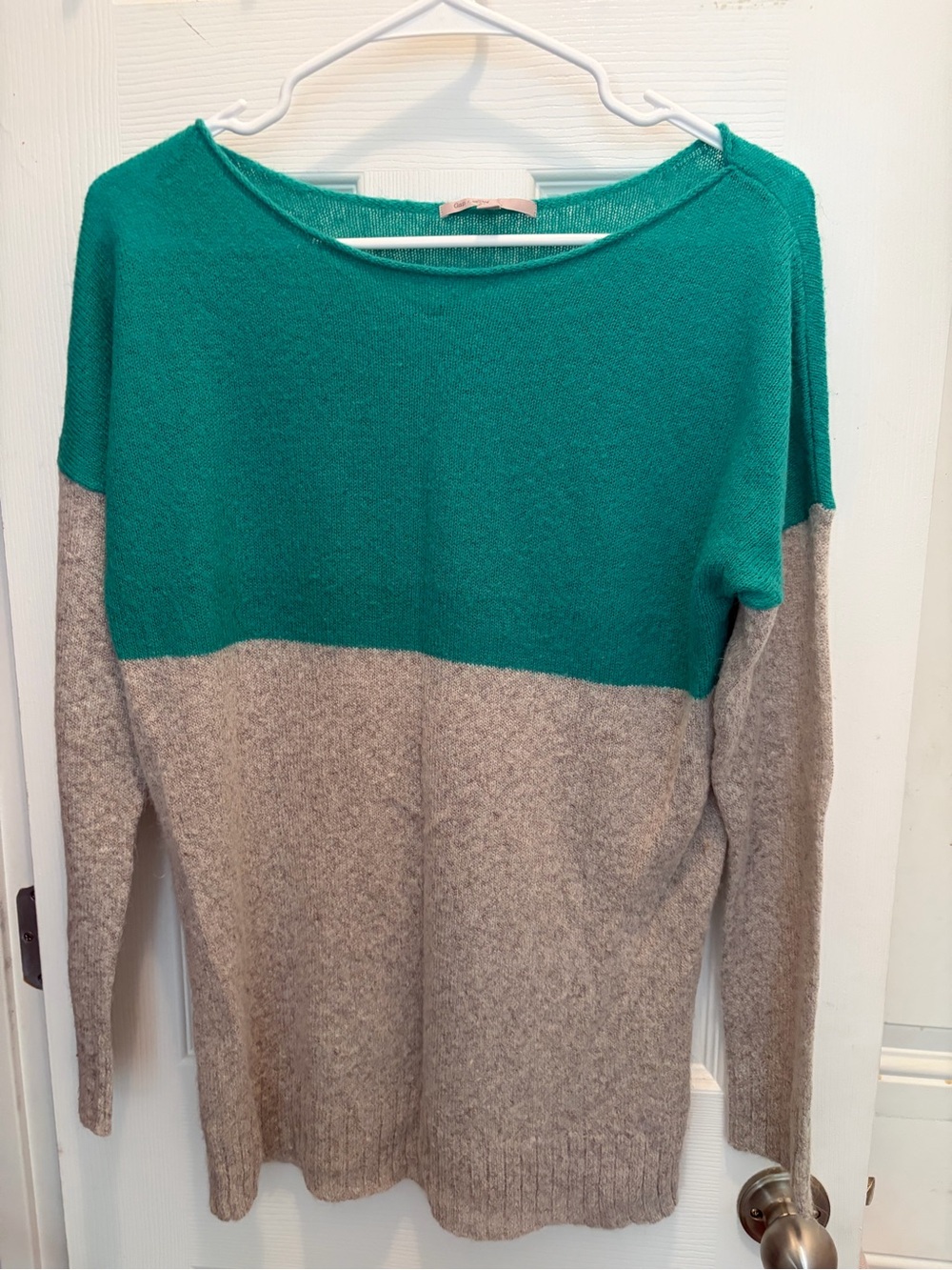 GAP Teal and Taupe Colorblock Crewneck Sweater
